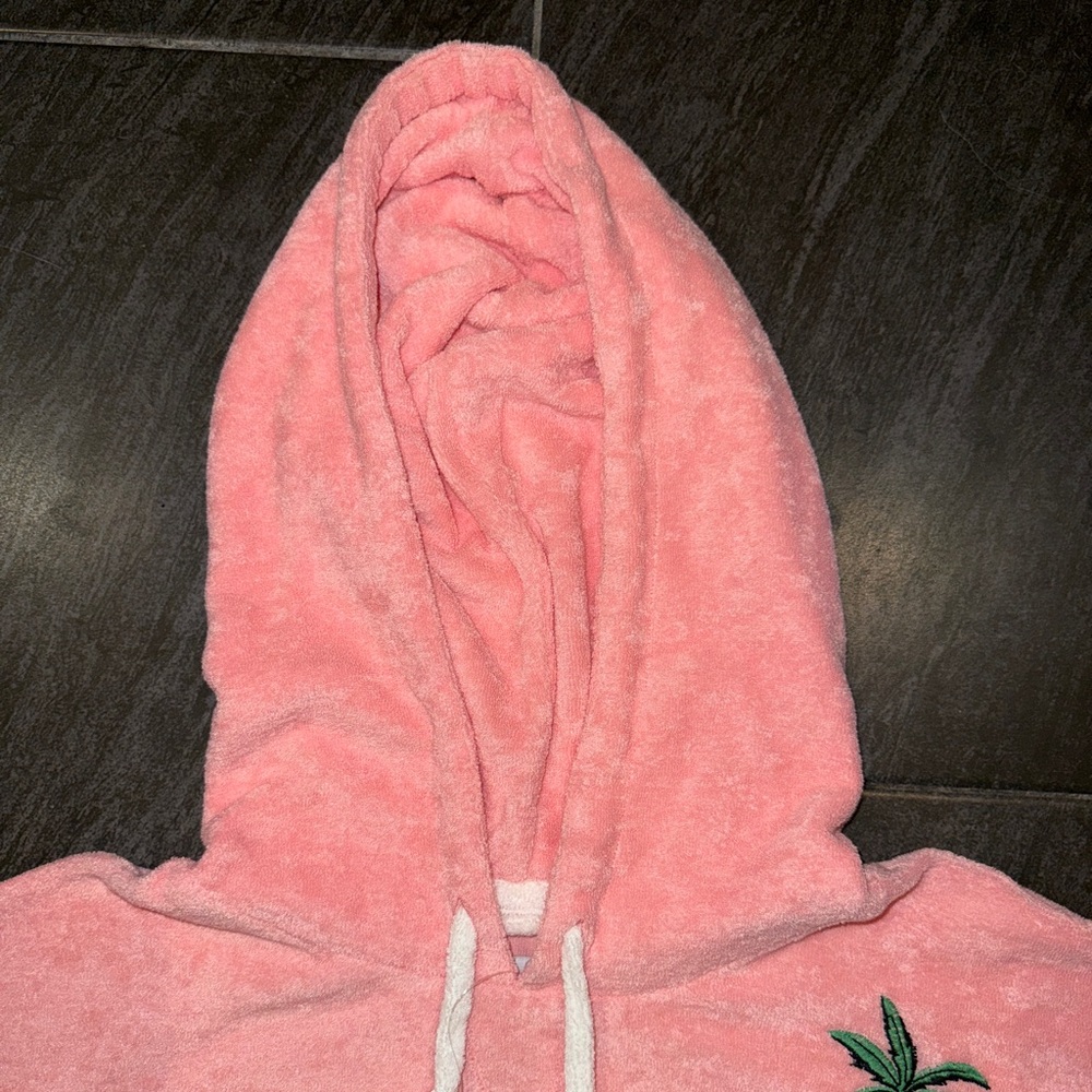 Celandine Pink Hooded Terry Crop Sweatshirt with Flamingo Embroidery - Picture 4 of 15